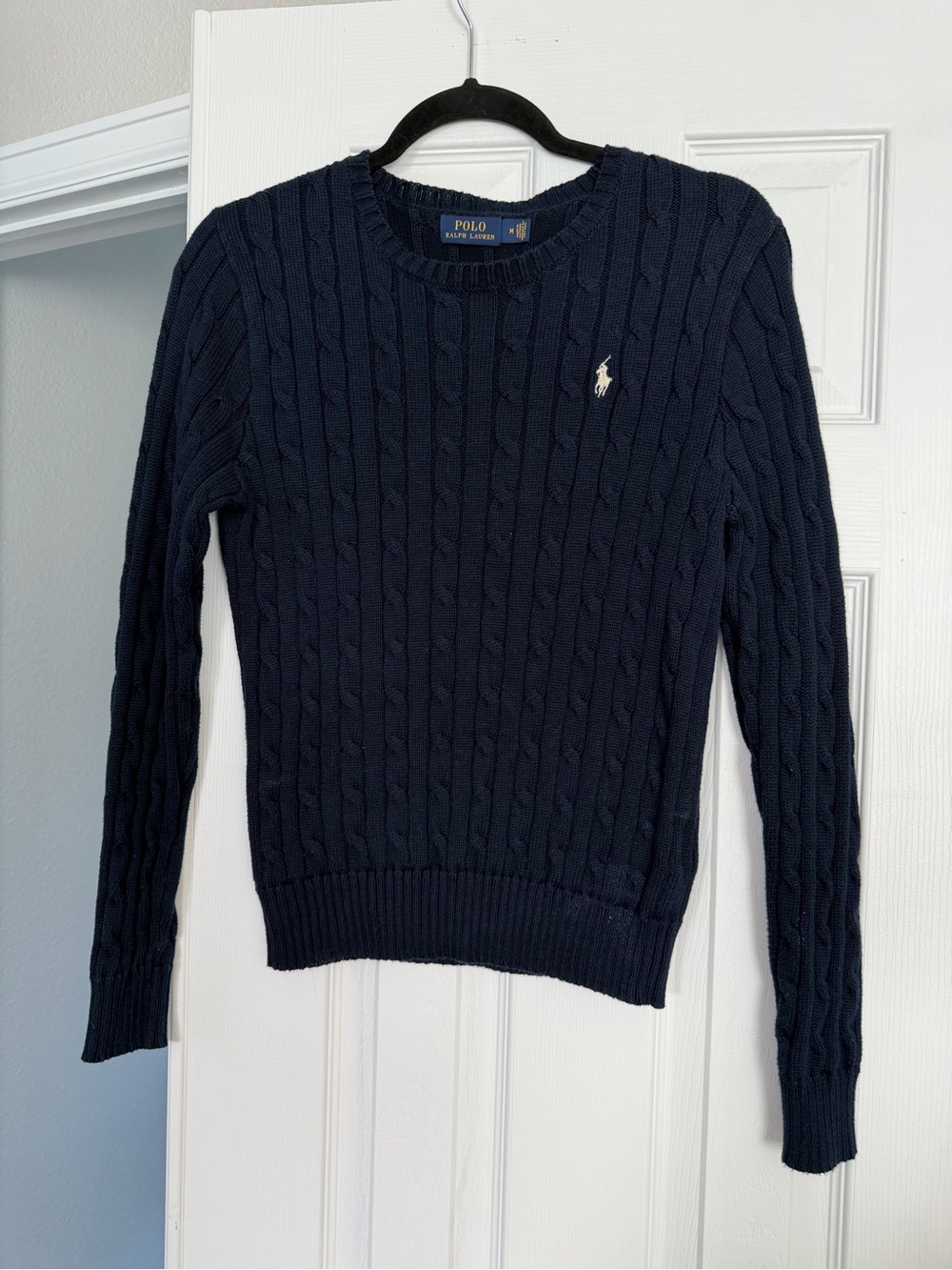 Ralph Lauren Navy Cable-Knit Crewneck Sweater with Polo Pony